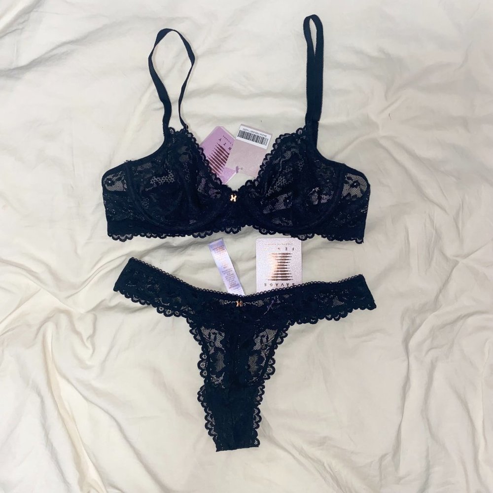 Savage x Fenty by Rihanna Floral Lace Unlined Bra Size 34B + Thong Size Small